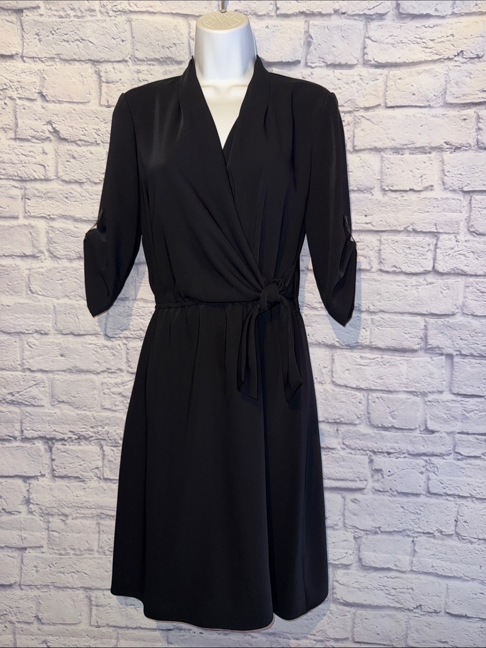 T Tahari Black Wrap-Front Midi Dress